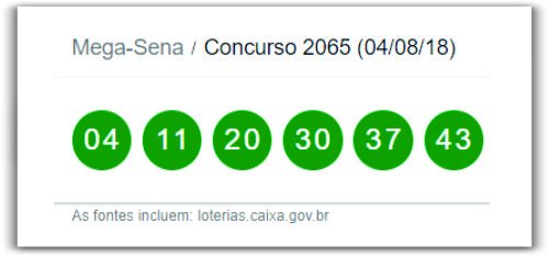Confira o resultado da Mega-Sena Concurso 2065 deste sábado 04 de agosto de 2018